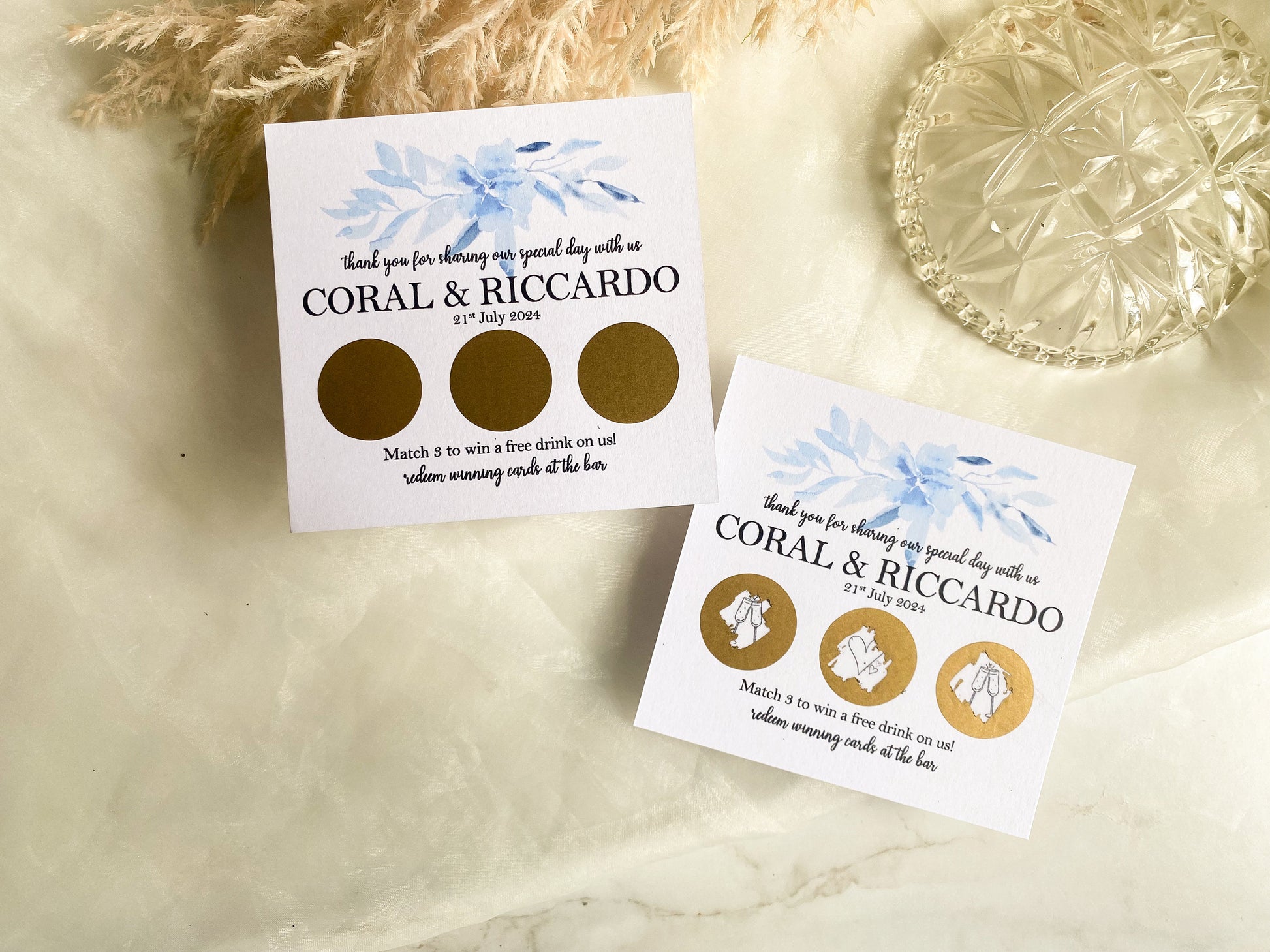 Personalised Wedding Scratch Card, Win a Drink, Wedding Favour, Match 3, Black and White