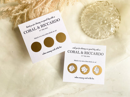 Personalised Wedding Scratch Card, Win a Drink, Wedding Favour, Match 3, Black and White
