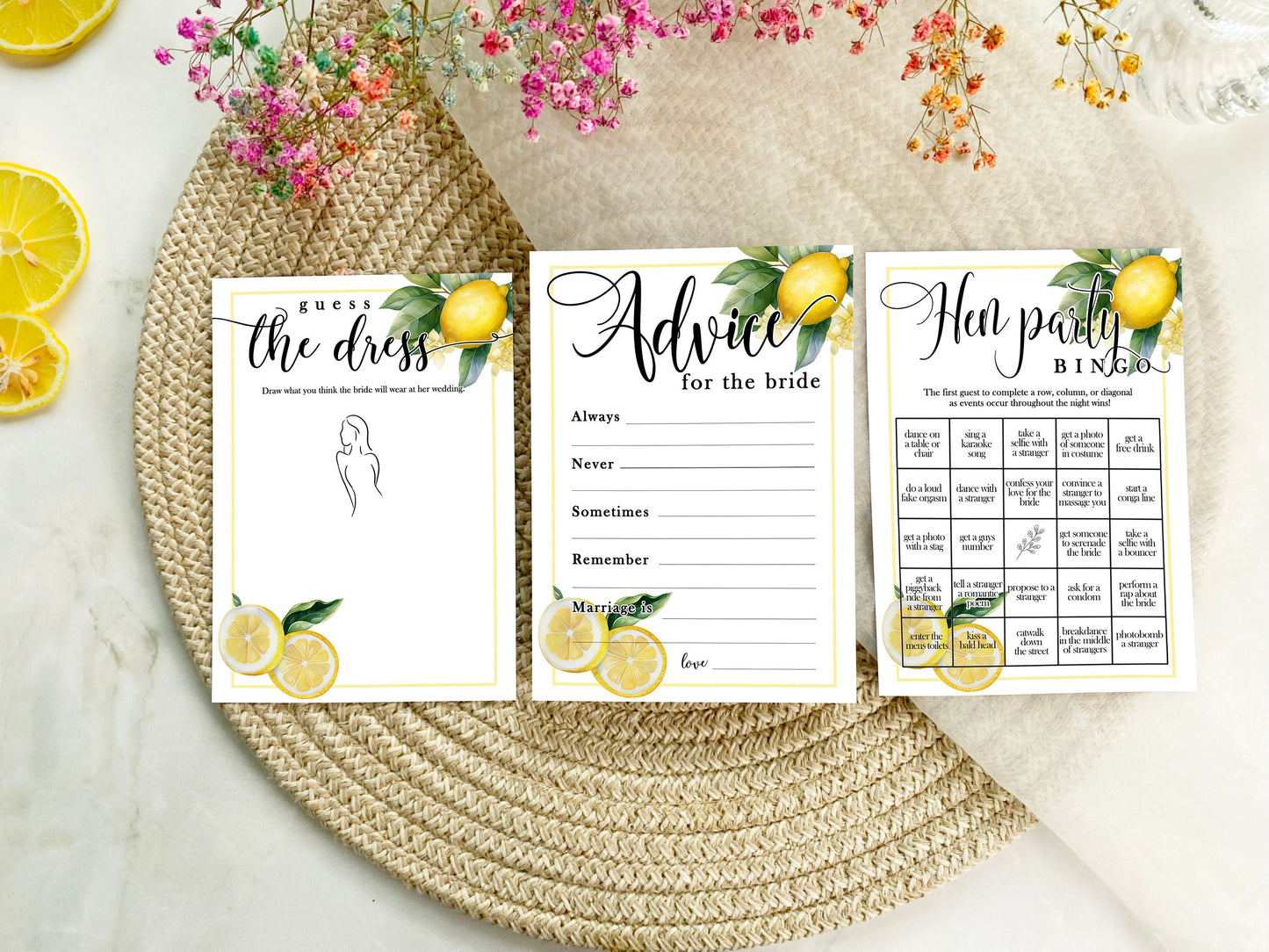 Hen Party Bingo, Hen do Games, Lemon Theme, She found her main squeeze, Bride to be, Bridal Bingo