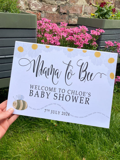 Baby Shower Welcome Sign, Baby Shower Poster, Gender Neutral Baby Shower, Mama too Bee A5 A4