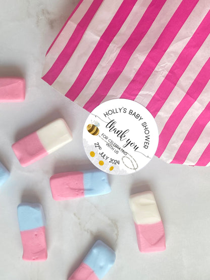 Mum to Bee Baby Shower Stickers: Bumble Bee & Daisies, Personalised Favours