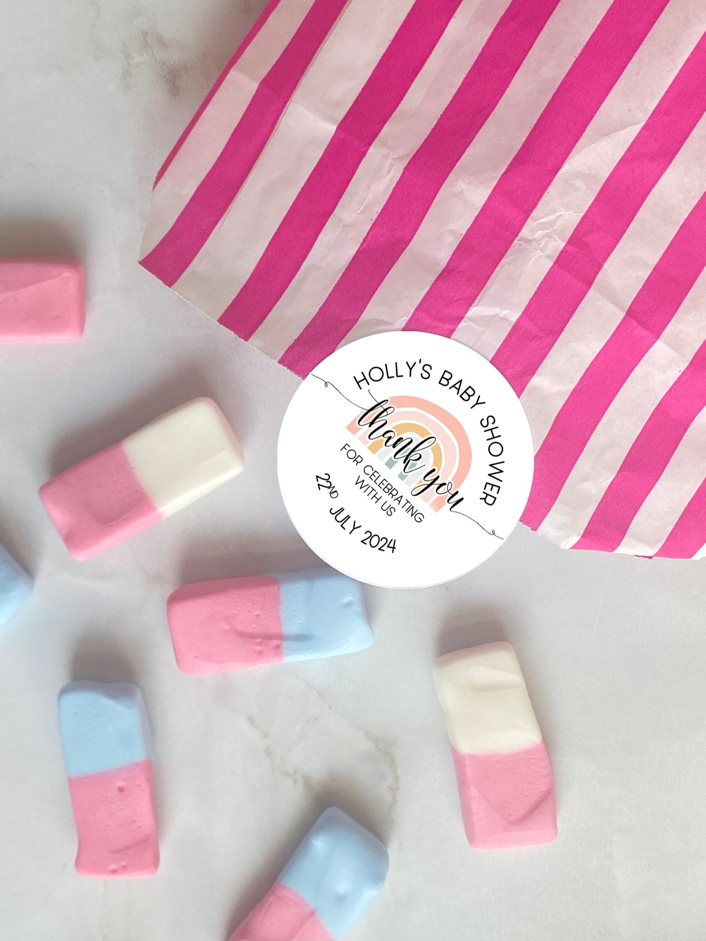 Boho Rainbow Baby Shower Sticker Favors: Personalized Party Gifts