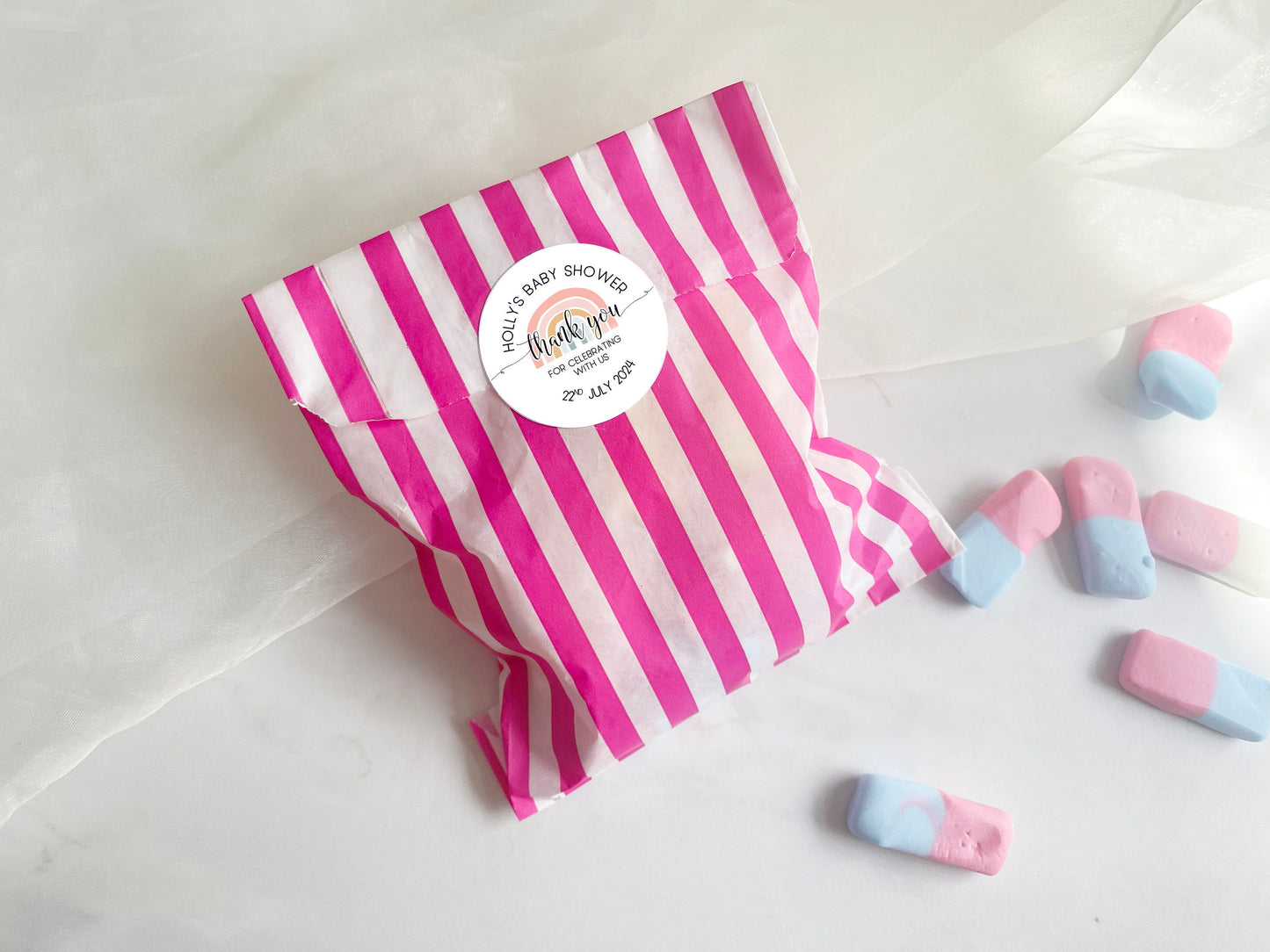 Boho Rainbow Baby Shower Sticker Favors: Personalized Party Gifts
