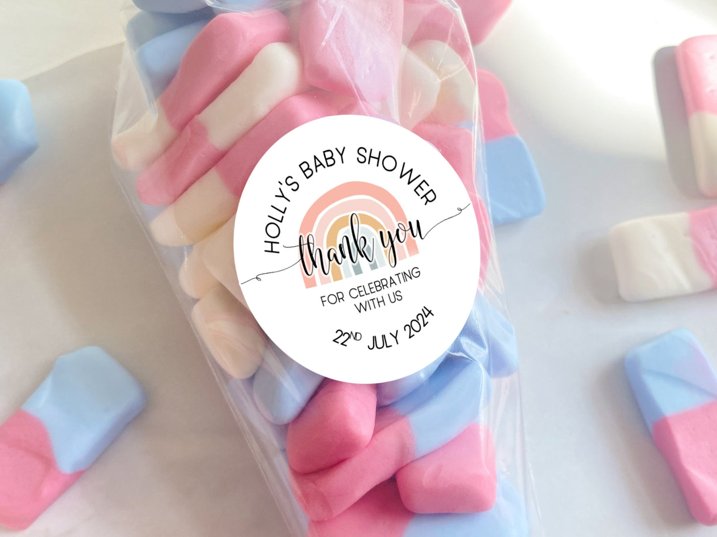 Boho Rainbow Baby Shower Sticker Favors: Personalized Party Gifts