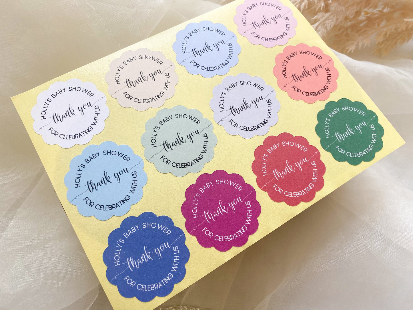 Personalised Scalloped Shape Stickers Blue, Baby Shower Boy Favour Stickers, Floral