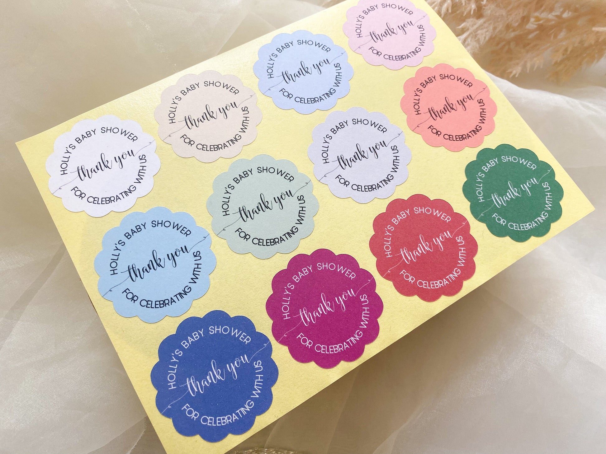 Personalised Scalloped Shape Stickers Blue, Baby Shower Boy Favour Stickers, Floral