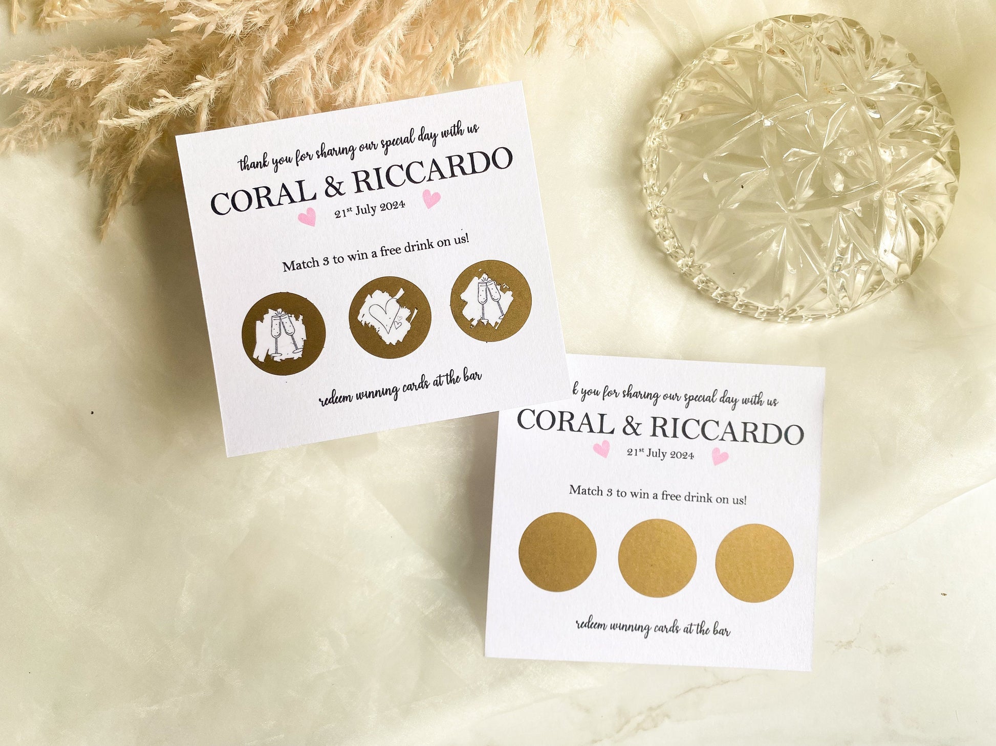 Personalised Wedding Scratch Card, Win a Drink, Wedding Favour, Match 3, Black and White
