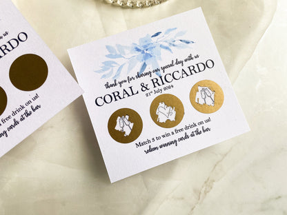 Personalised Wedding Scratch Card, Win a Drink, Wedding Favour, Match 3, Pink Heart
