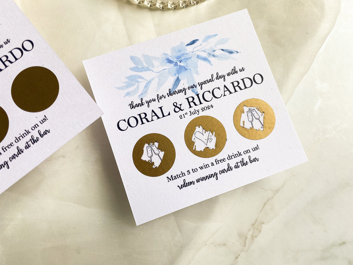 Personalised Wedding Scratch Card, Win a Drink, Scratch Card, Wedding Favour, Navy Flowers