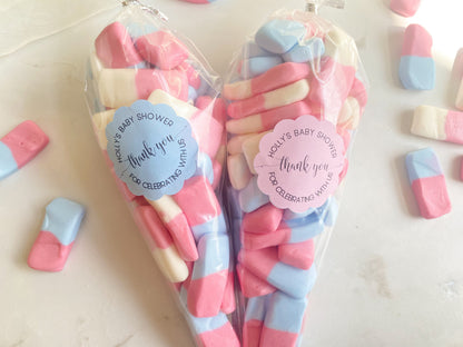 Personalised Scalloped Shape Stickers Blue, Baby Shower Boy Favour Stickers, Floral