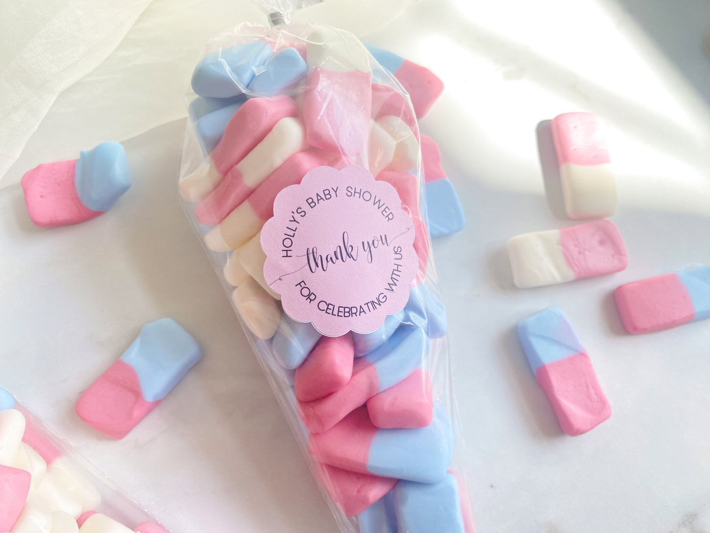 Personalised Scalloped Shape Stickers Blue, Baby Shower Boy Favour Stickers, Floral