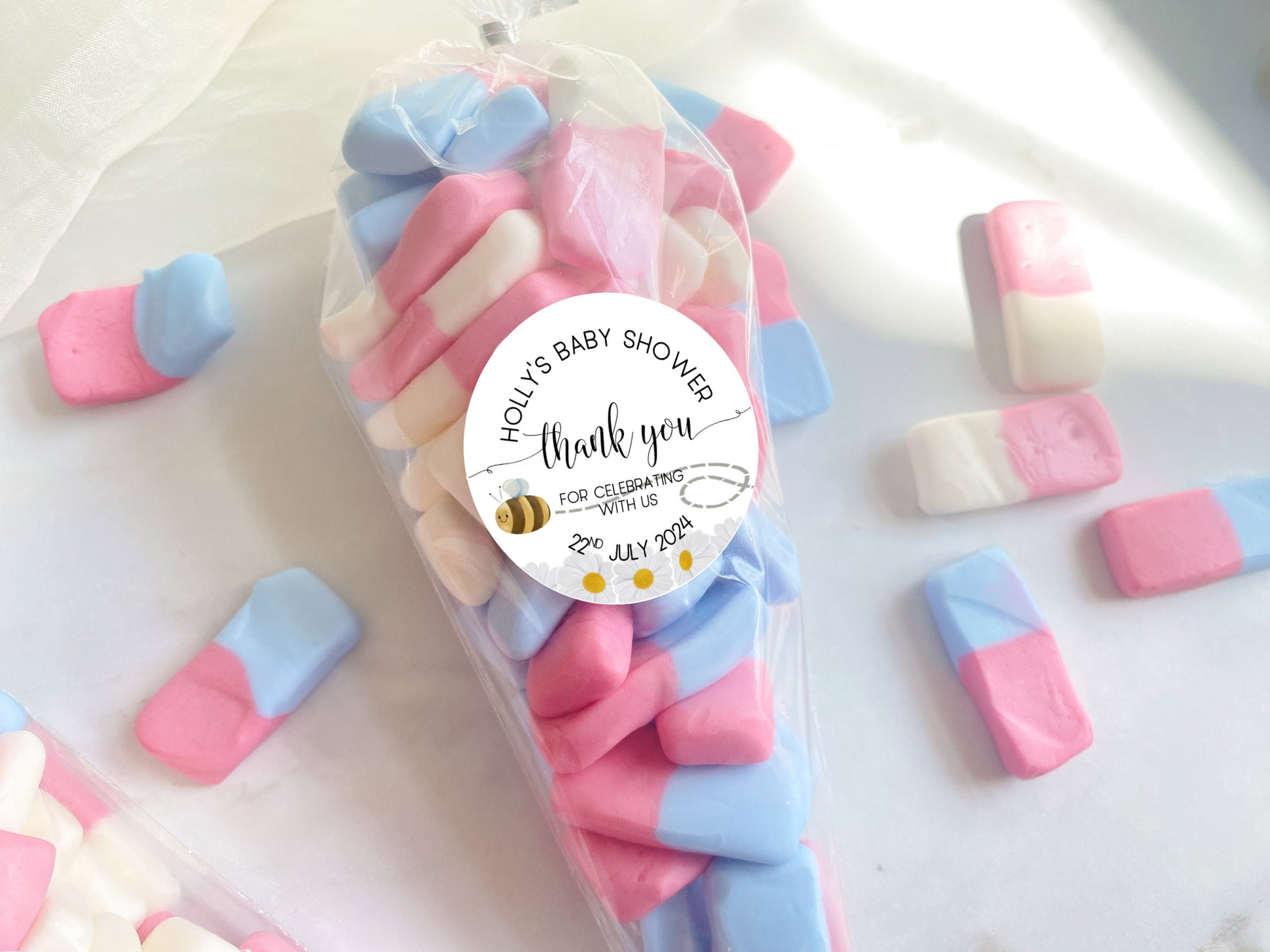 Mum to Bee Baby Shower Stickers: Bumble Bee & Daisies, Personalised Favours