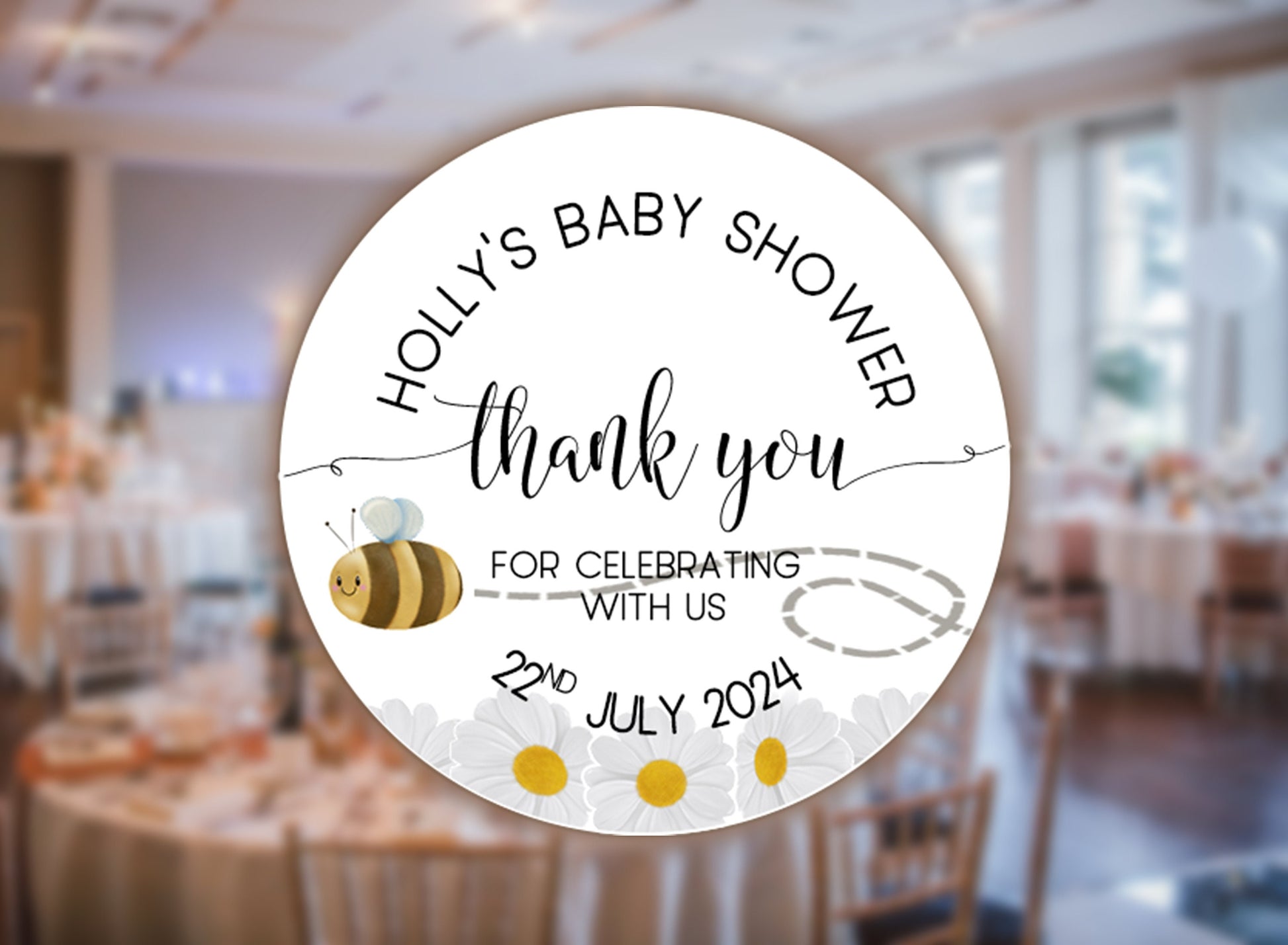 Mum to Bee Baby Shower Stickers: Bumble Bee & Daisies, Personalised Favours