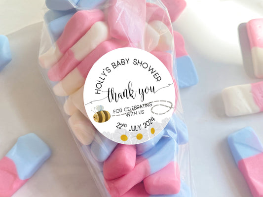 Mum to Bee Baby Shower Stickers: Bumble Bee & Daisies, Personalised Favours