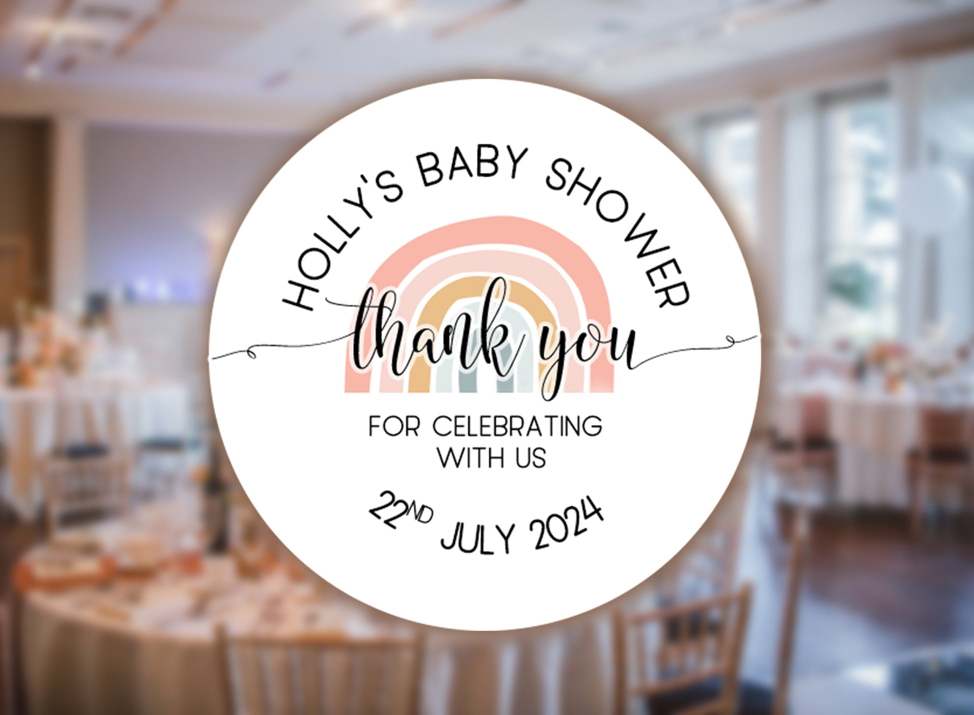 Boho Rainbow Baby Shower Sticker Favors: Personalized Party Gifts