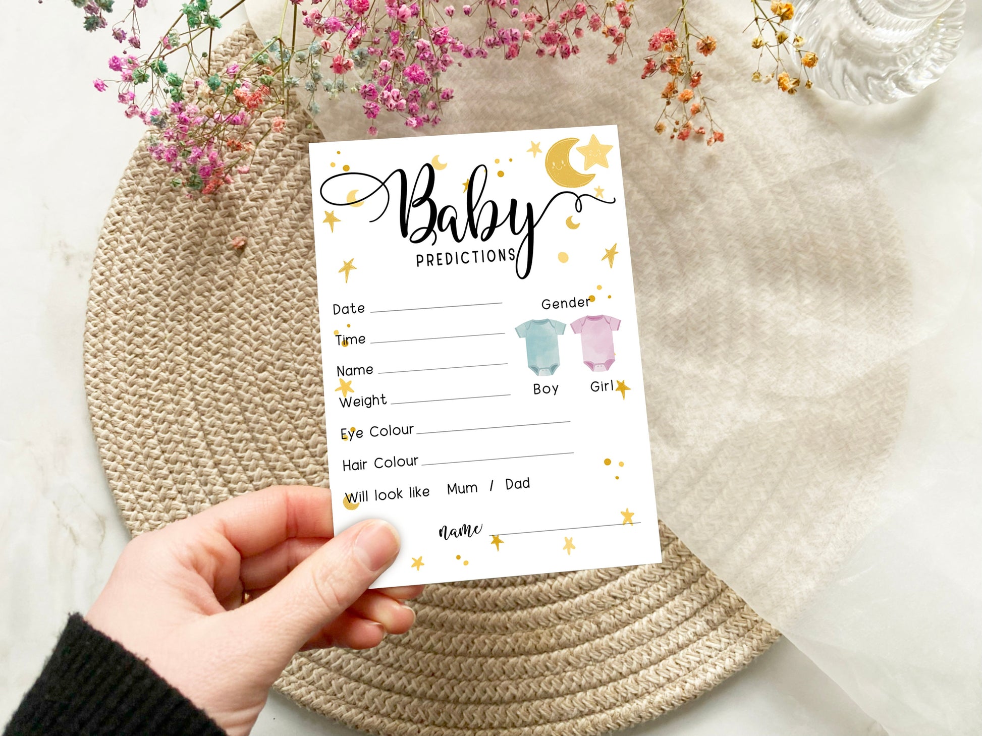 Moon and Stars Baby Shower Bundle, Prediction and Advice Cards Game, Gender Neutral Baby Shower, Mum To Be, Printed A6