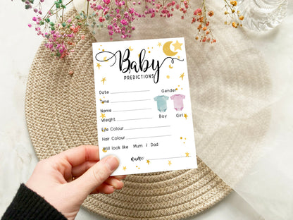 Moon and Stars Baby Shower Bundle, Prediction and Advice Cards Game, Gender Neutral Baby Shower, Mum To Be, Printed A6