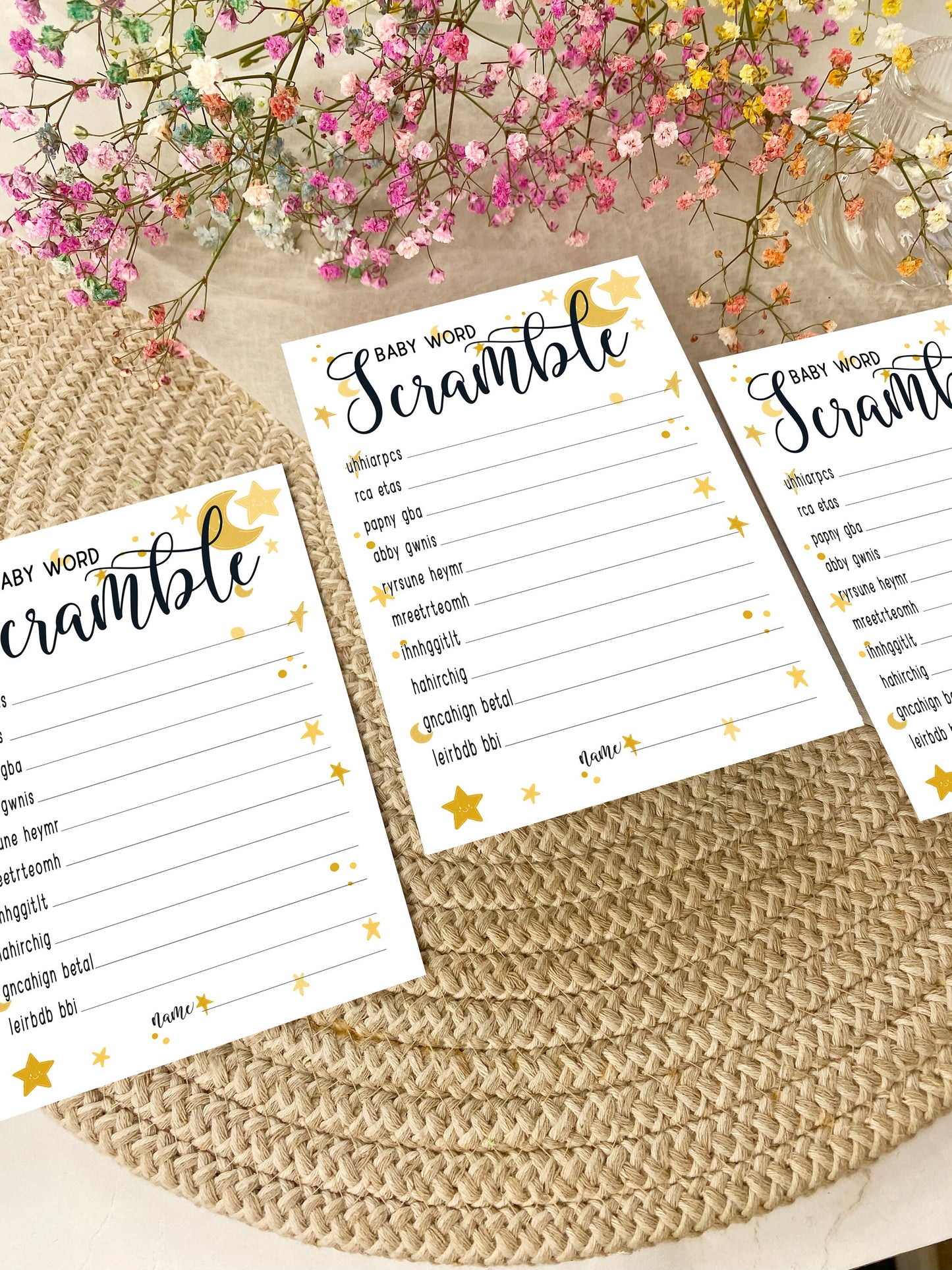 Moon and Stars Baby Shower Bundle, Prediction and Advice Cards Game, Gender Neutral Baby Shower, Mum To Be, Printed A6