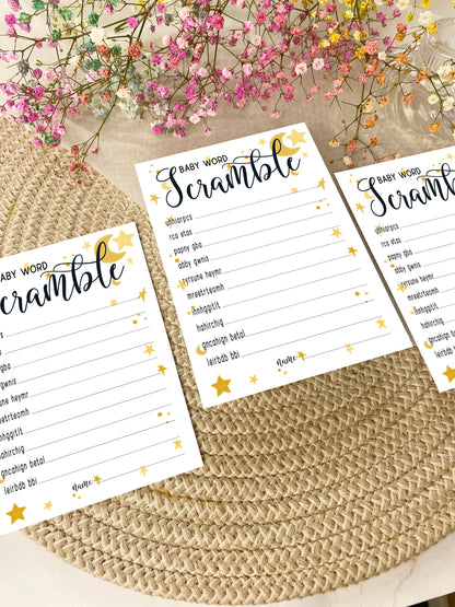 Moon and Stars Baby Shower Bundle, Prediction and Advice Cards Game, Gender Neutral Baby Shower, Mum To Be, Printed A6