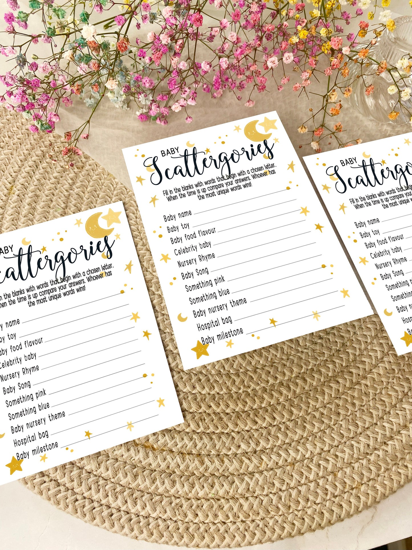 Moon and Stars Baby Shower Bundle, Prediction and Advice Cards Game, Gender Neutral Baby Shower, Mum To Be, Printed A6