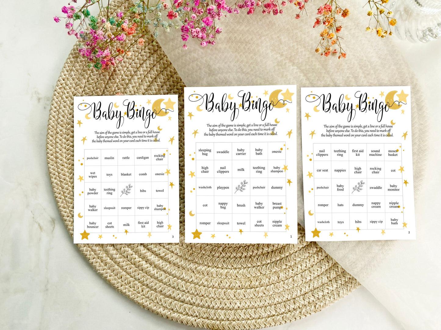Moon and Stars Baby Shower Bingo Game