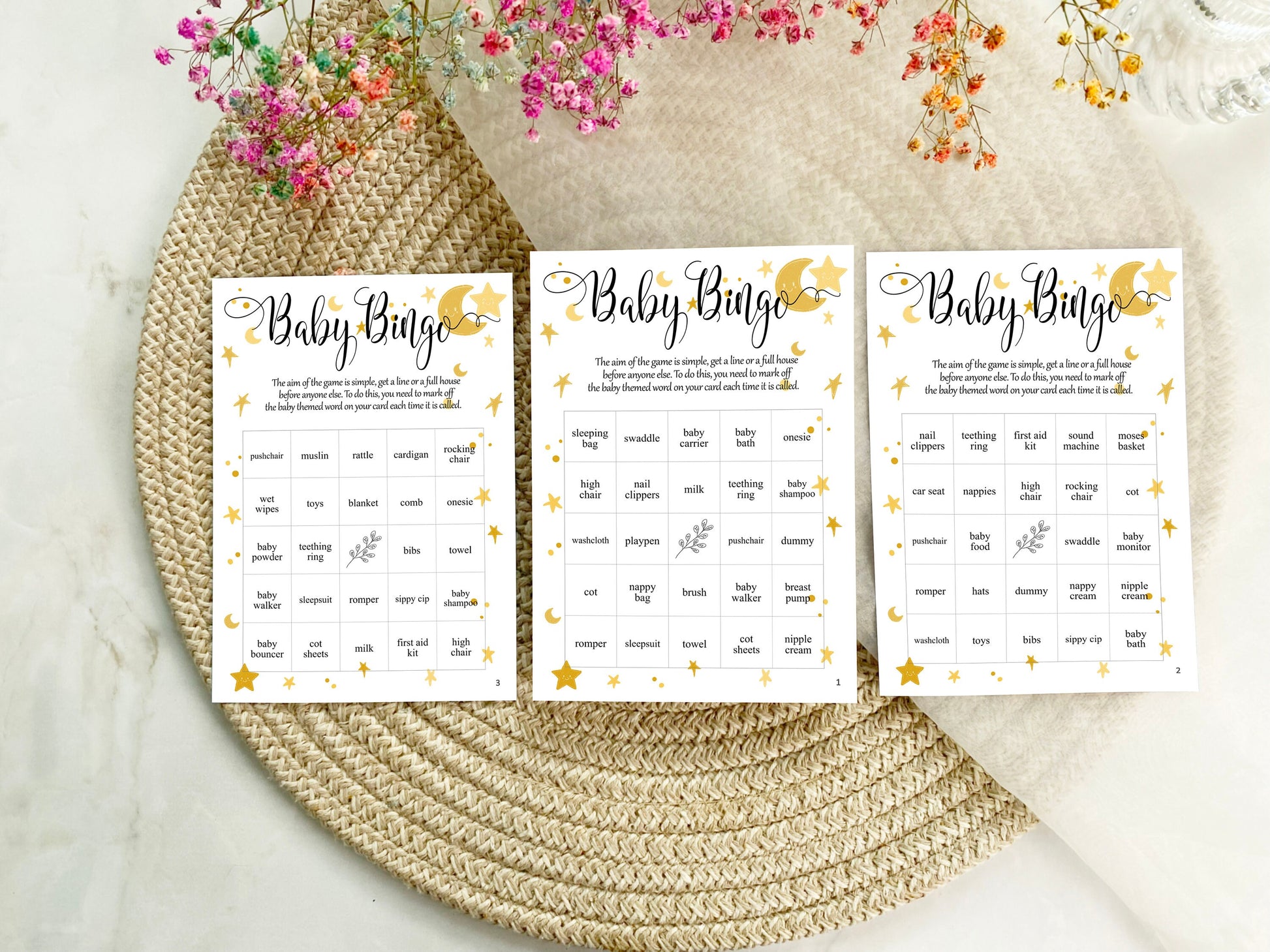 Moon and Stars Baby Shower Bingo Game