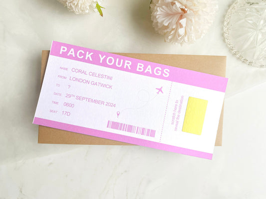 Holiday Reveal Personalised, Birthday Voucher, Personalised Gift, Present Reveal For Her, Pink