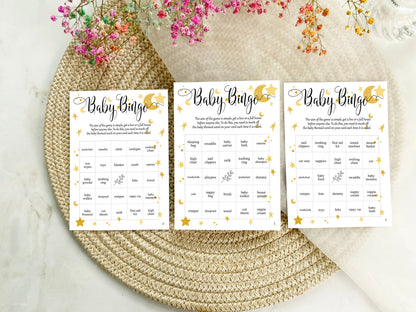 Moon and Stars Baby Shower Bundle, Prediction and Advice Cards Game, Gender Neutral Baby Shower, Mum To Be, Printed A6