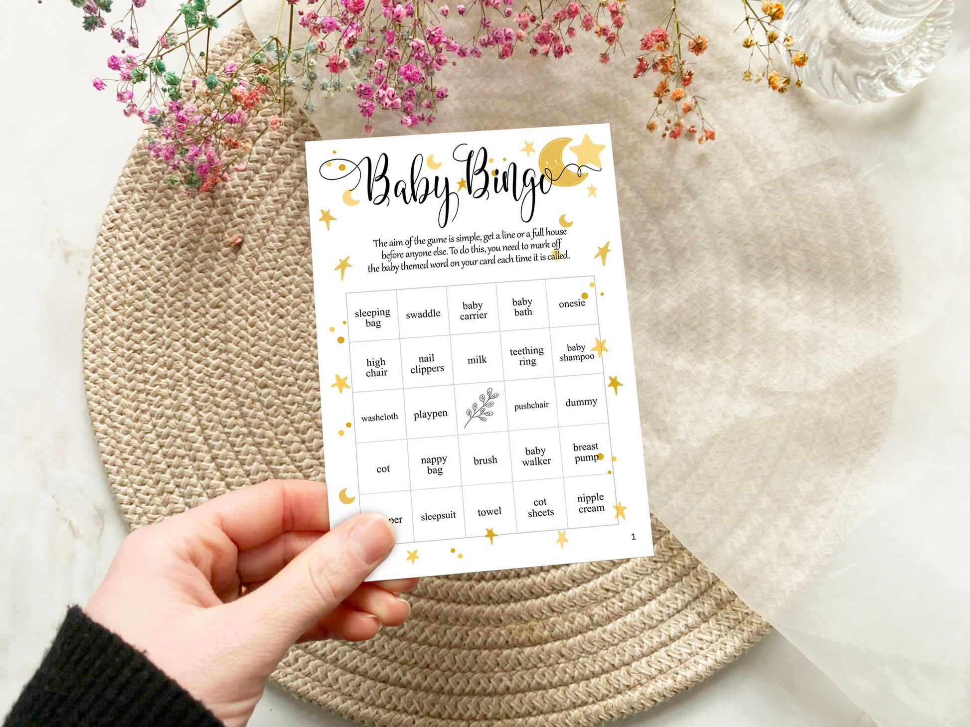 Moon and Stars Baby Shower Bingo Game