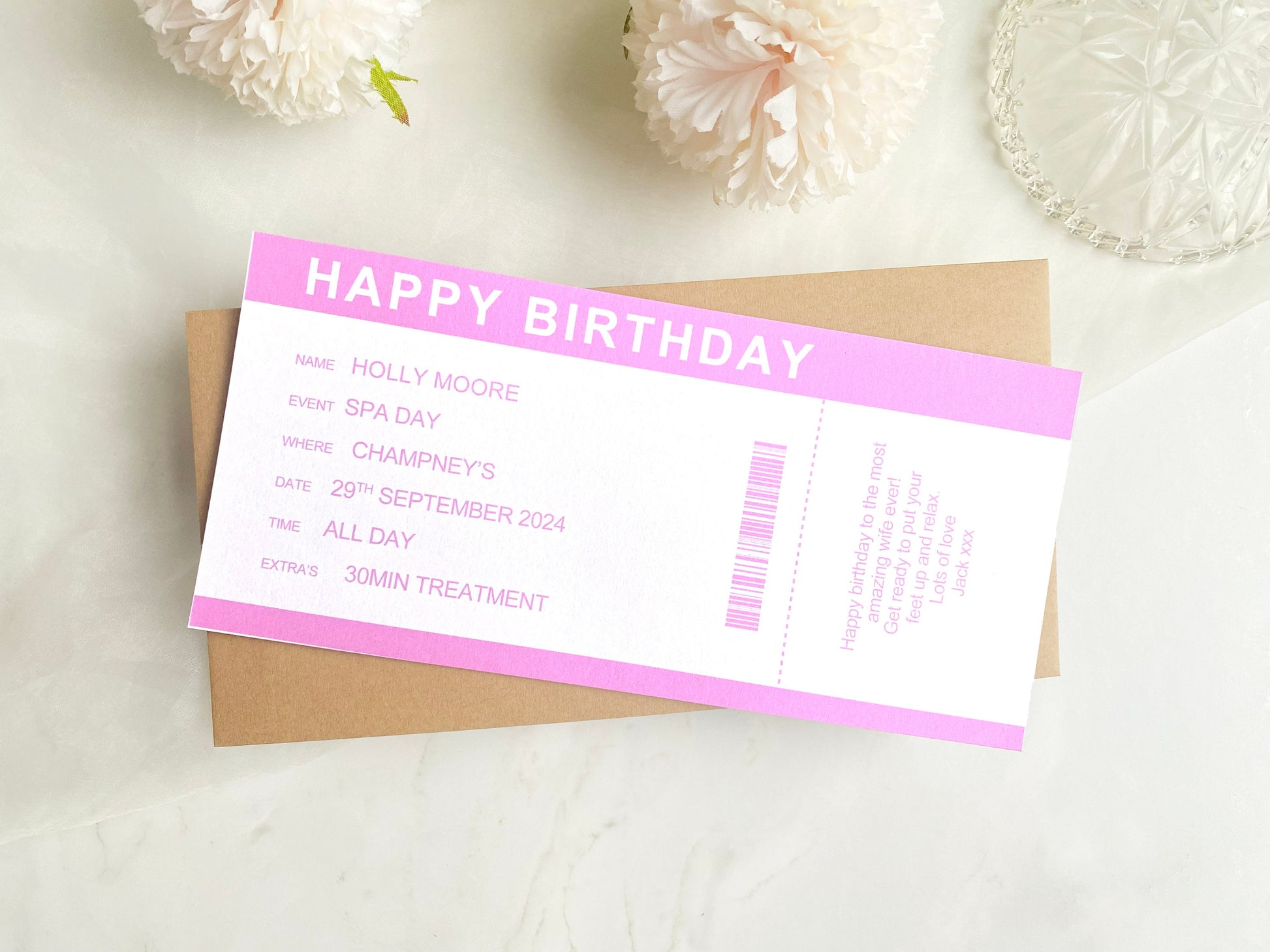 Birthday Voucher Personalised, Surprise Holiday, Personalised Gift, Spa Day, Present Reveal For Her