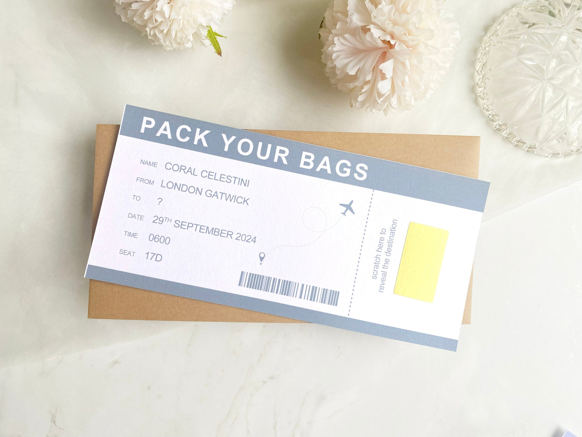 Holiday Reveal Personalised, Birthday Voucher, Personalised Gift, Present Reveal For Her, Pink
