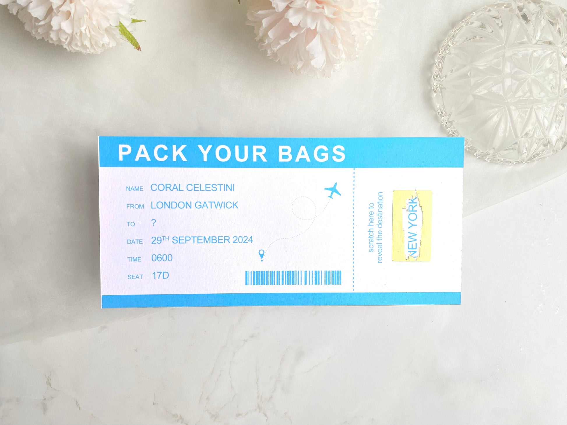 Holiday Reveal Personalised, Birthday Voucher, Personalised Gift, Present Reveal For Her, Pink