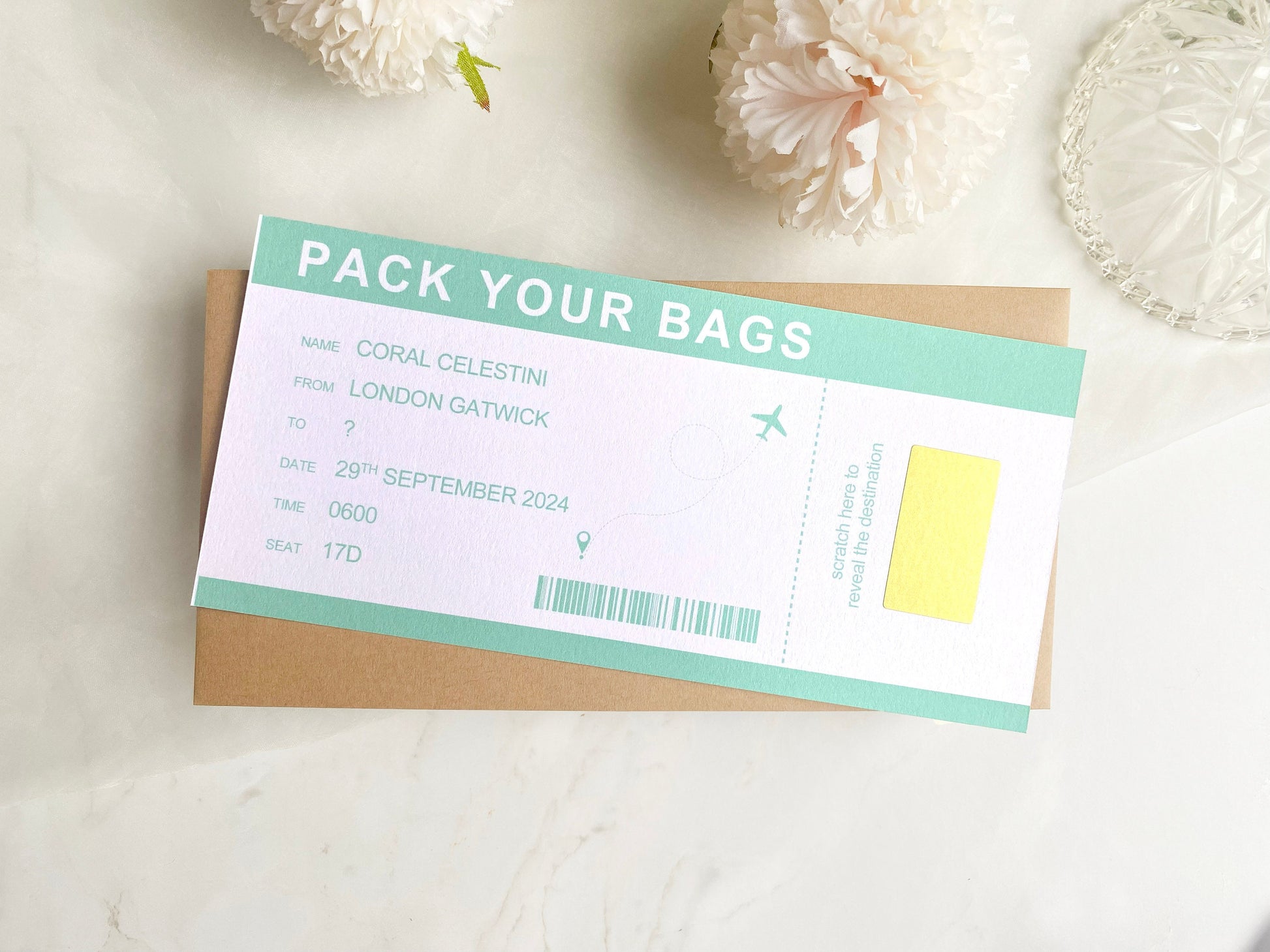 Holiday Reveal Personalised, Birthday Voucher, Personalised Gift, Present Reveal For Her, Pink