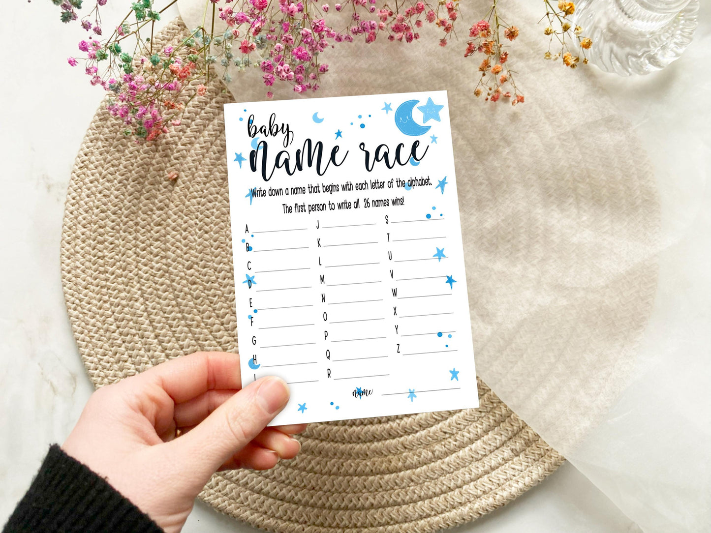 Moon and Stars Baby Shower Bundle, Prediction and Advice Cards Game, Blue, Boy Baby Shower, Mum To Be, Printed A6
