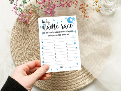 Moon and Stars Baby Shower Bundle, Prediction and Advice Cards Game, Blue, Boy Baby Shower, Mum To Be, Printed A6