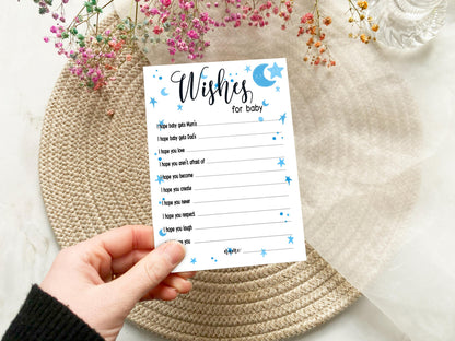 Moon and Stars Baby Shower Bundle, Prediction and Advice Cards Game, Blue, Boy Baby Shower, Mum To Be, Printed A6