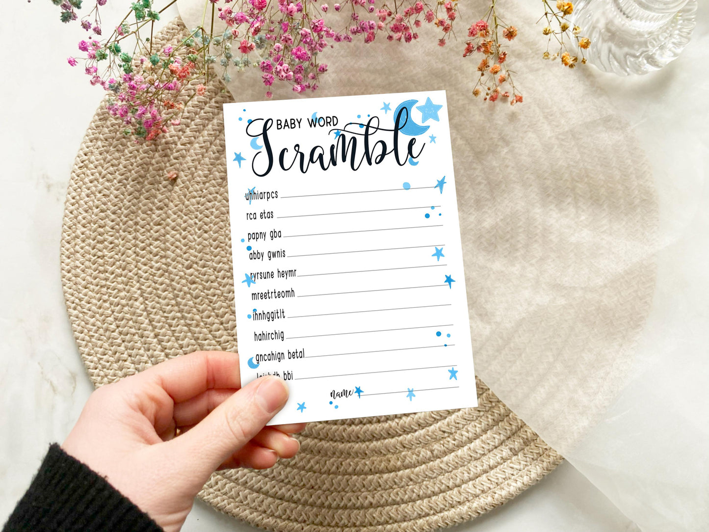 Moon and Stars Baby Shower Bundle, Prediction and Advice Cards Game, Blue, Boy Baby Shower, Mum To Be, Printed A6