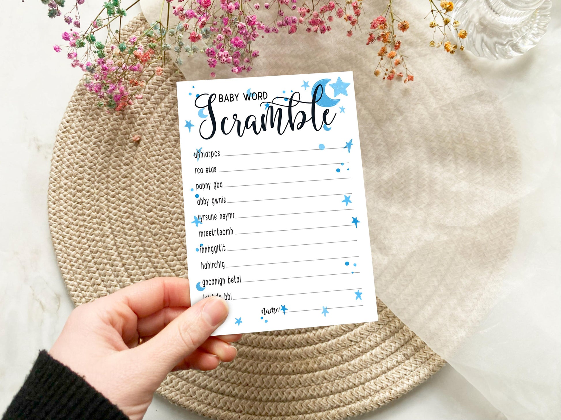 Moon and Stars Baby Shower Bundle, Prediction and Advice Cards Game, Blue, Boy Baby Shower, Mum To Be, Printed A6