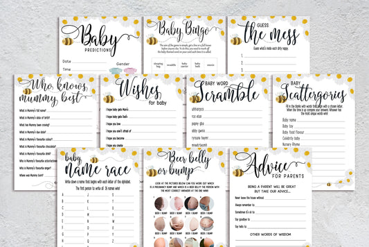Mama to Bee Baby Shower Game Bundle: A6 Prediction Cards