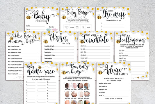 Mama to Bee Baby Shower Game Bundle: Prediction & Advice Cards