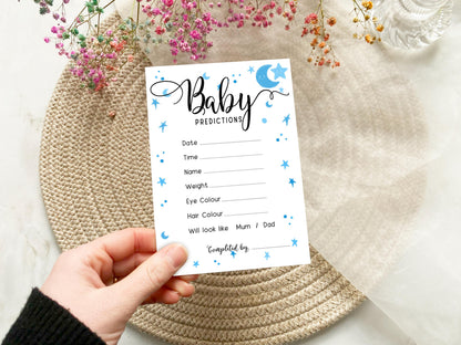 Moon and Stars Baby Shower Bundle, Prediction and Advice Cards Game, Blue, Boy Baby Shower, Mum To Be, Printed A6