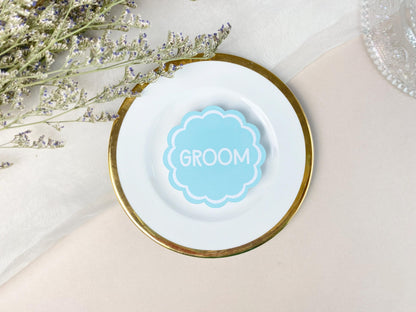 Custom Scalloped Circle Wedding Place Card, Wavy Wedding Name Cards, Table Place Cards, Place Setting