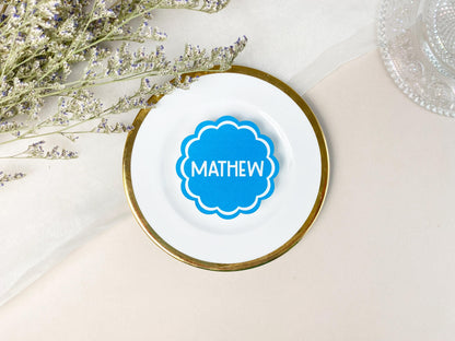 Custom Scalloped Circle Wedding Place Card, Wavy Wedding Name Cards, Table Place Cards, Place Setting