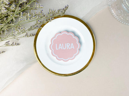 Custom Scalloped Circle Wedding Place Card, Wavy Wedding Name Cards, Table Place Cards, Place Setting
