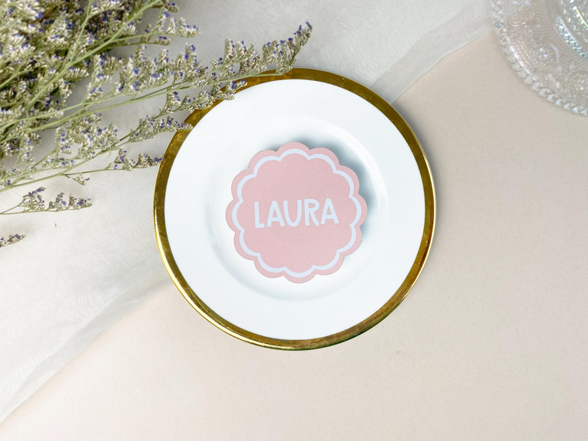 Custom Scalloped Circle Wedding Place Card, Wavy Wedding Name Cards, Table Place Cards, Place Setting