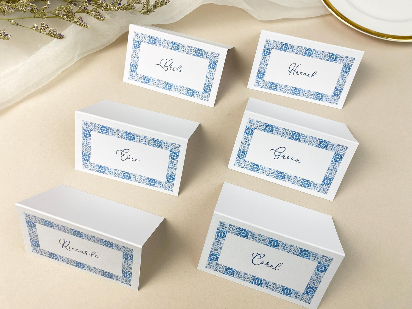 Italian Inspired Wedding Reception Place Cards, Destination Wedding, Italian Tile Style, Dinner Party