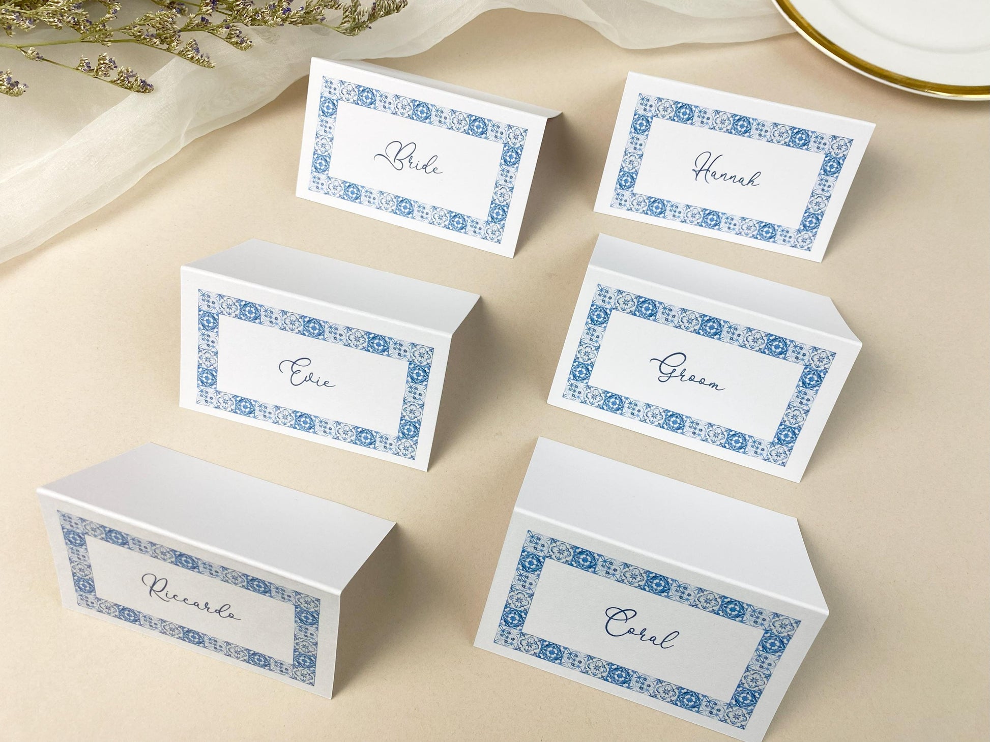 Italian Inspired Wedding Reception Place Cards, Destination Wedding, Italian Tile Style, Dinner Party