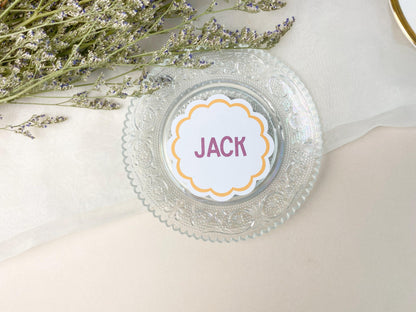 Custom Scalloped Circle Wedding Place Card, Wavy Wedding Name Cards, Table Place Cards, Place Setting