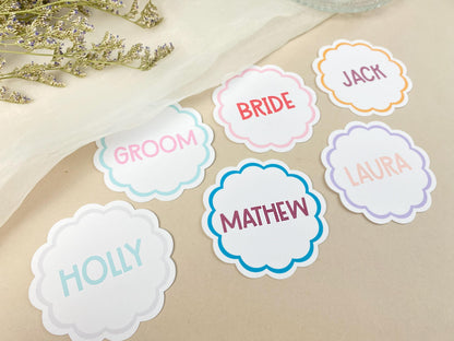 Custom Scalloped Circle Wedding Place Card, Wavy Wedding Name Cards, Table Place Cards, Place Setting