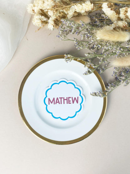 Custom Scalloped Circle Wedding Place Card, Wavy Wedding Name Cards, Table Place Cards, Place Setting